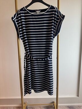 Tommy Hilfiger Navy and White Striped Midi Dress